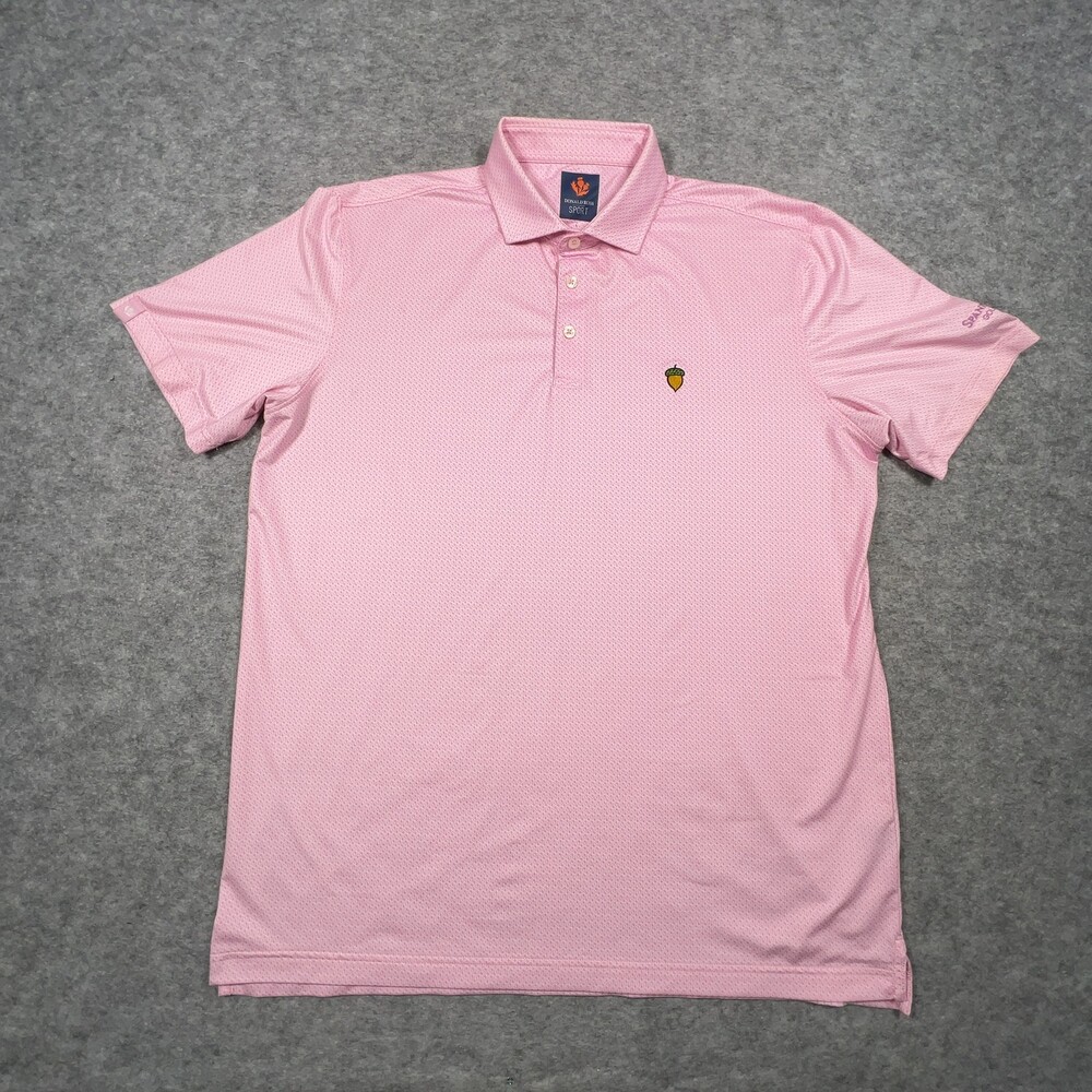 Donald Ross Sport Polo Shirt Mens Large Pink Geometric Spanish Oaks Golf Preppy